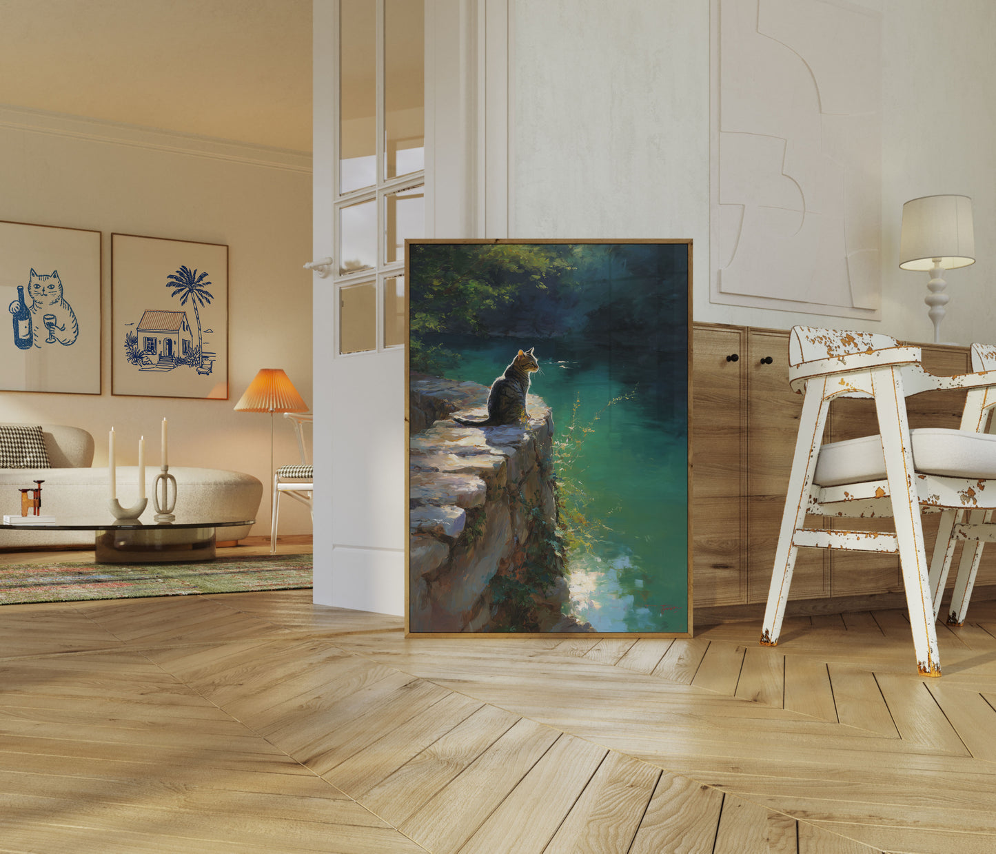 Katze am Smaragdsee Plakat