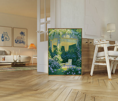 Plakat: Hagepergola med Hortensiaer