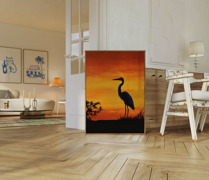 Great Blue Heron Sunset Poster