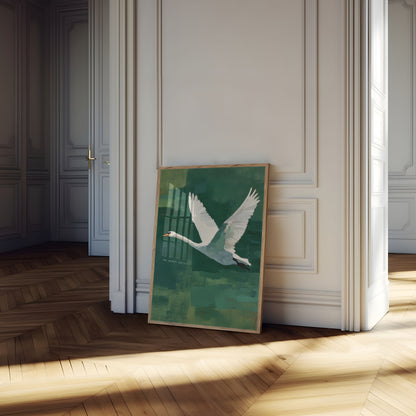 White Swan in Flight Poster