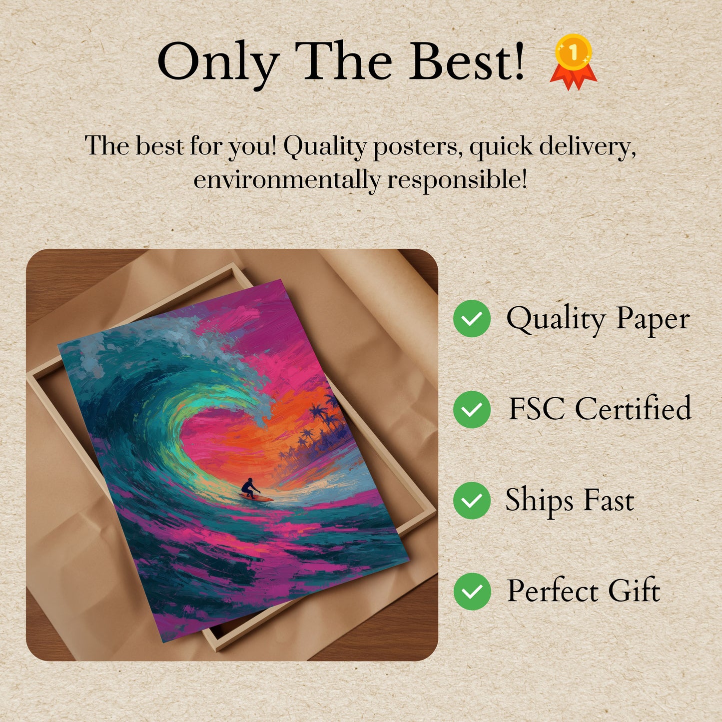 Sunset Surf Tropical Wave Poster