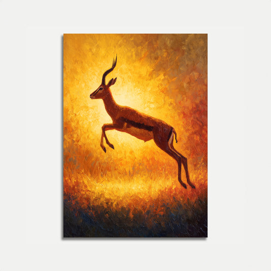 Antilope che Salta nel Poster del Tramonto Dorato