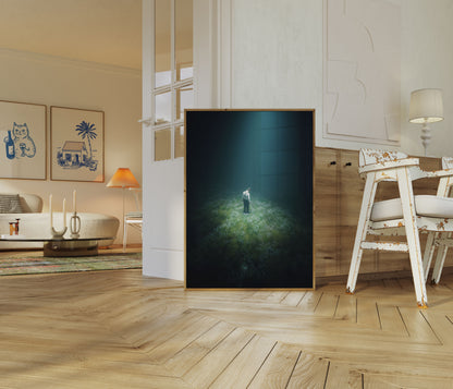 Affiche Homme Solitaire dans un Champ de Fleurs Sauvages