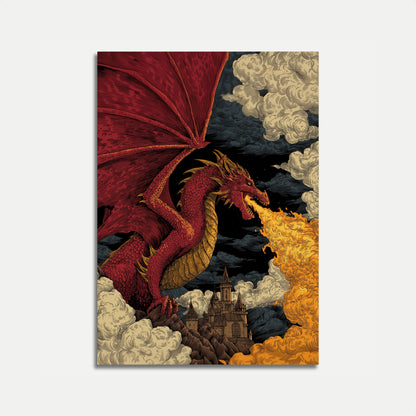 Fire-Breathing Dragon Castle Poster