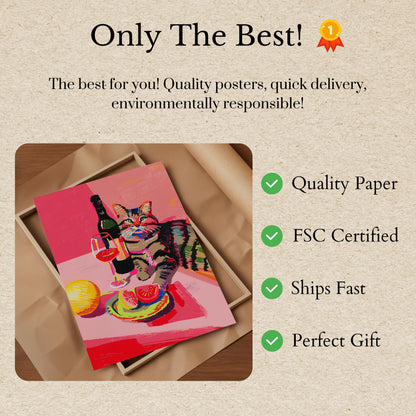 Colorful Cat Wine Night Poster