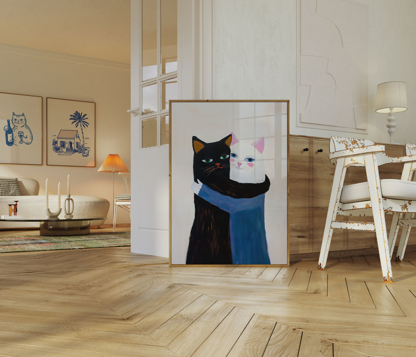 Yin Yang Cats Embrace Poster