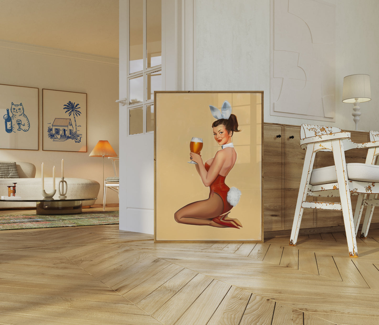 Retro Bunny Beer Glamour Poster