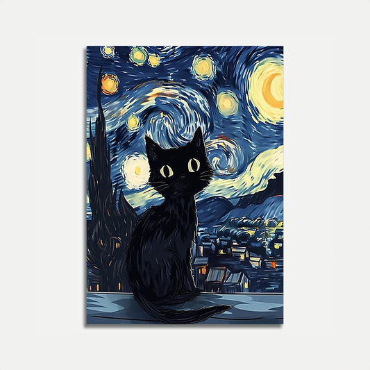 Starry Night Black Cat Poster