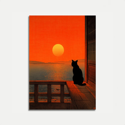 Black Cat Sunset Silhouette Poster