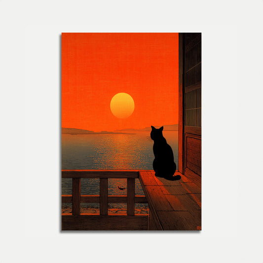 Schwarze Katze Sonnenuntergang Silhouette Plakat
