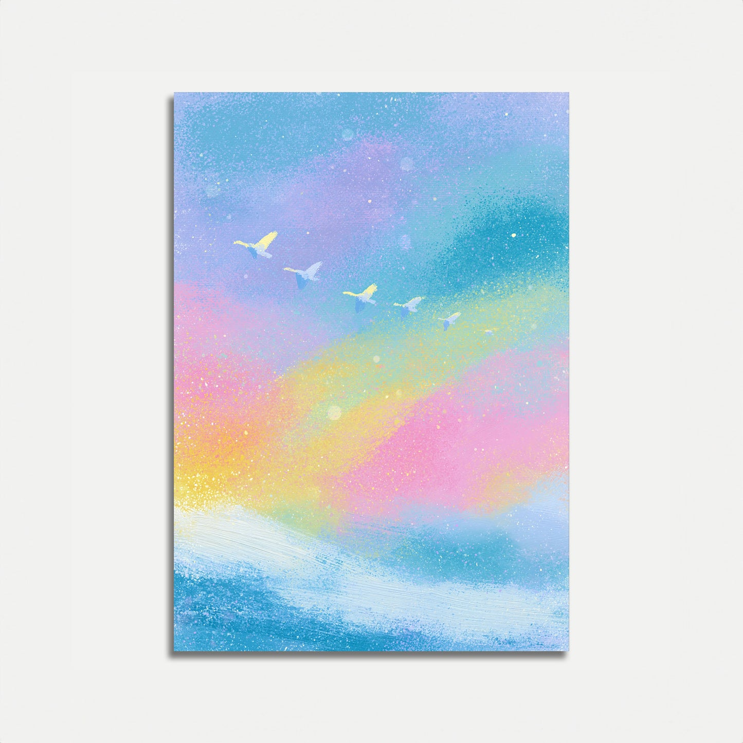 Flying Birds Rainbow Sky Poster