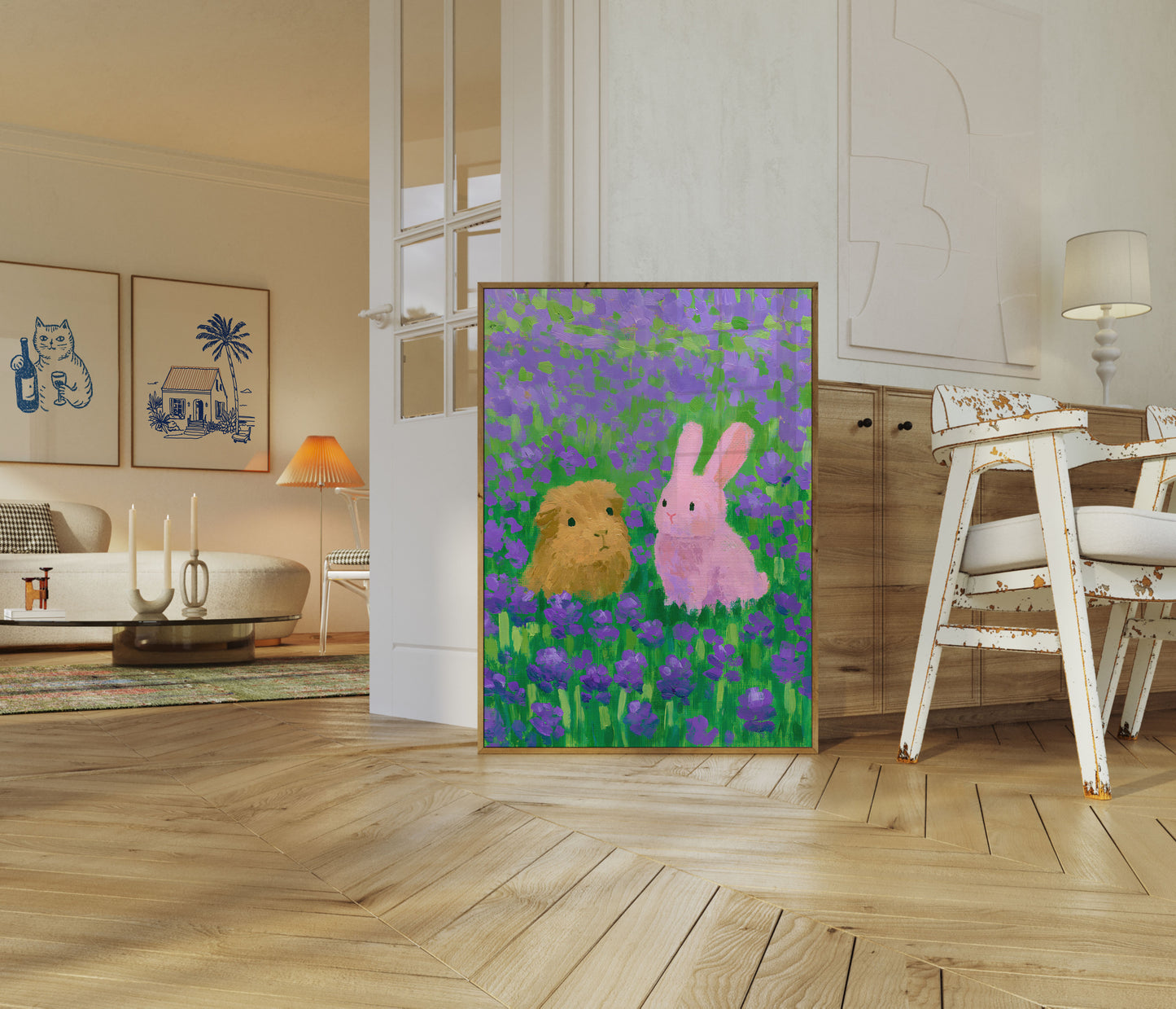 Guinea Pig and Bunny Friends Poster