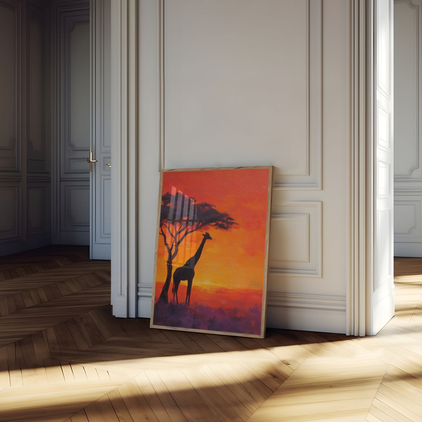 Cartaz Girafa Pôr do Sol Africano