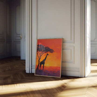 Cartaz Girafa Pôr do Sol Africano