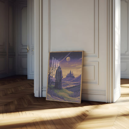 Wizard Gazing at Fantasy Castle Poster