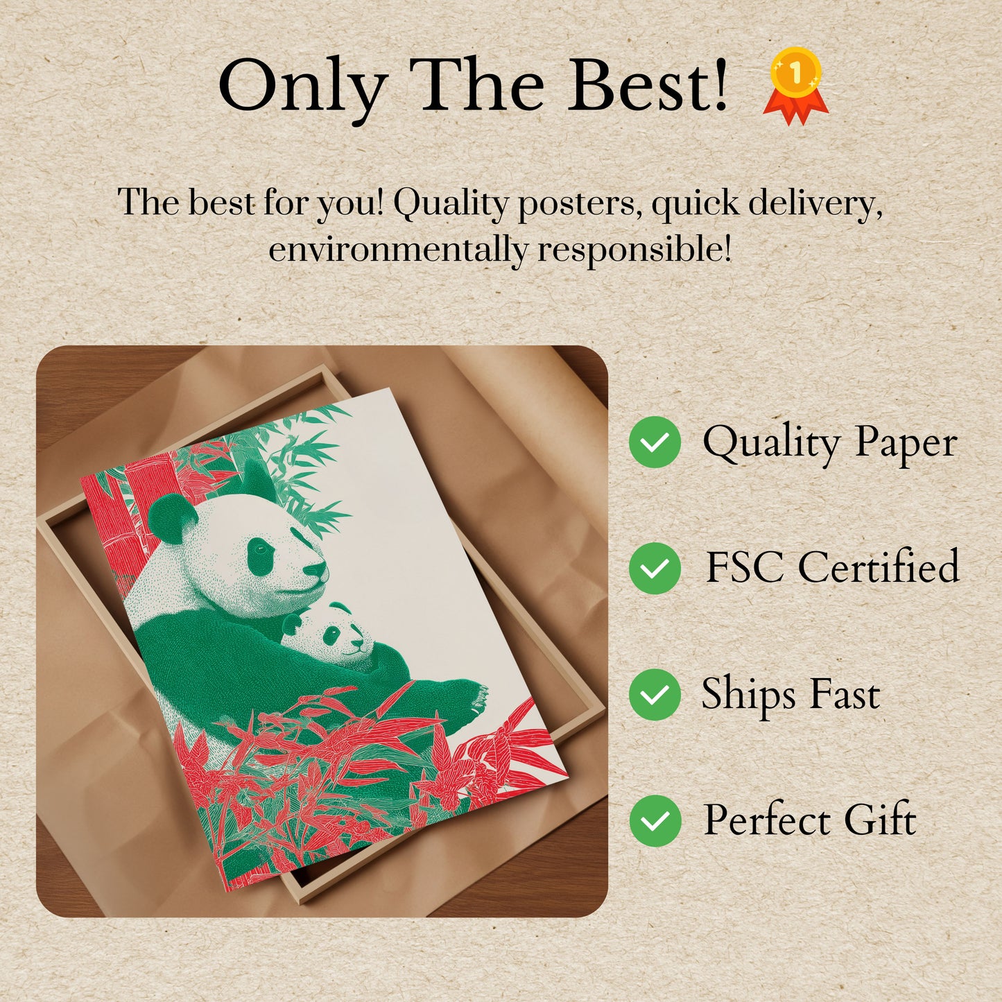 Panda Family Bamboo Grove Poster