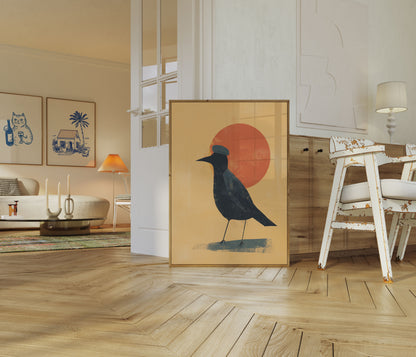 Minimalist Bird with Red Sun Poster