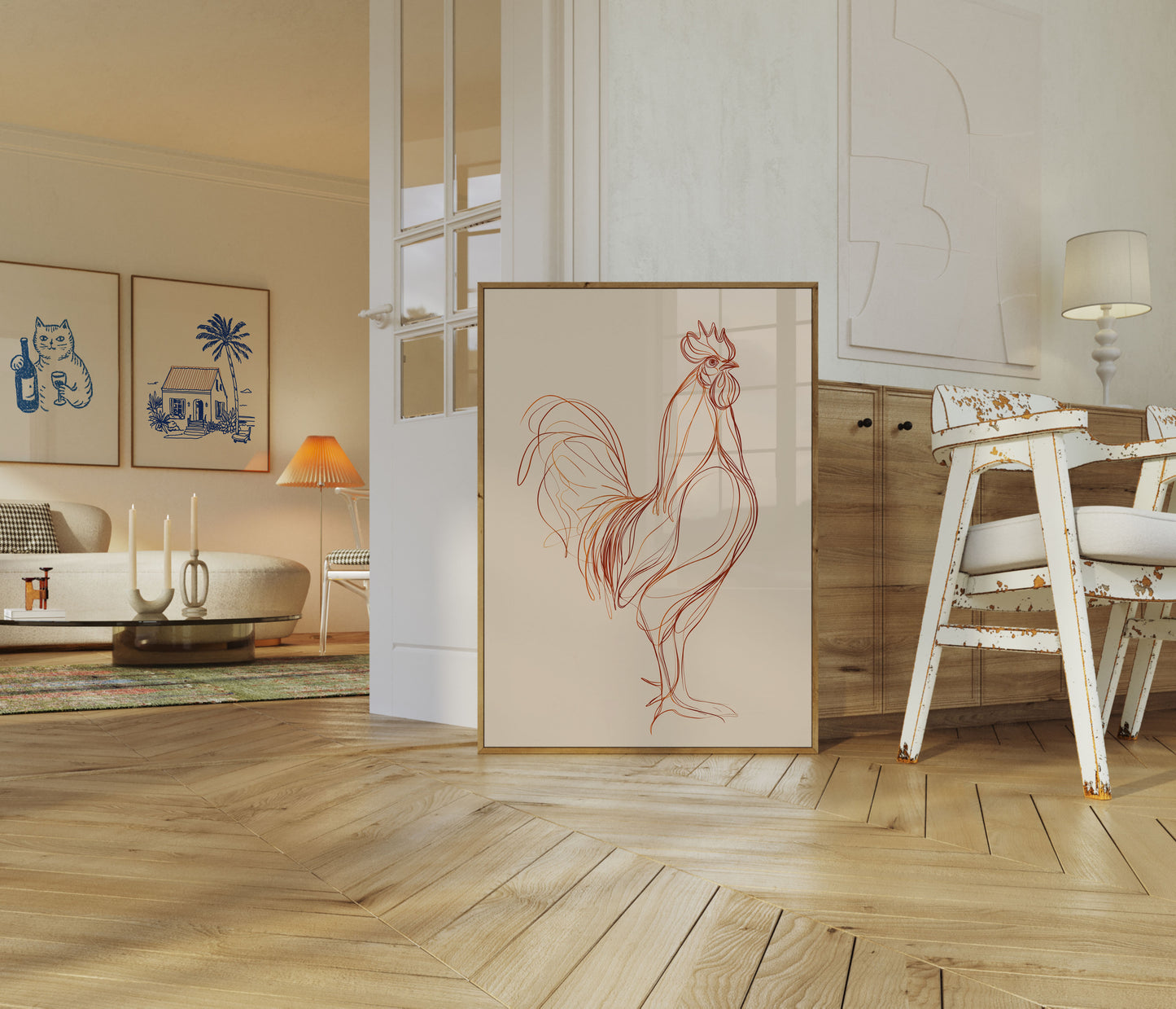 Elegant Rooster Line Art Poster