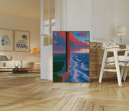 Sunset Lighthouse Coastal Poster
