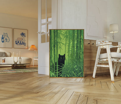 Black Cat in Bamboo Forest Poster