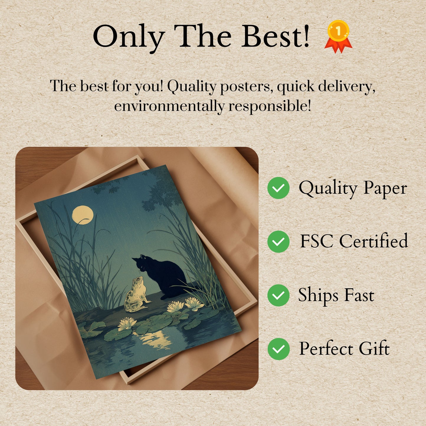 Moonlit Cat and Frog Poster