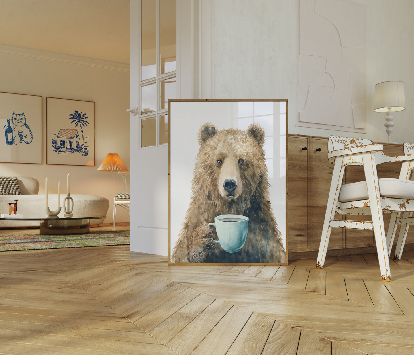 Morning Coffee Bear Art Poster