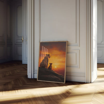 Lion Family Sunset Savanna Poster