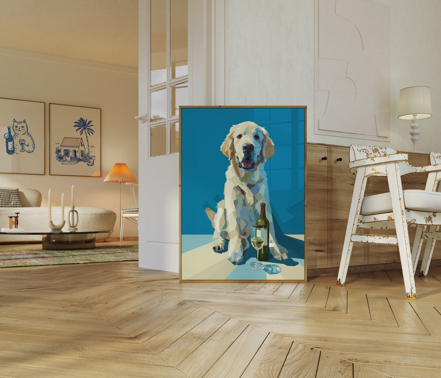 Póster de vino y compañía canina