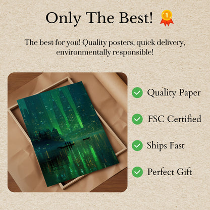 Neon City Lights Reflection Poster