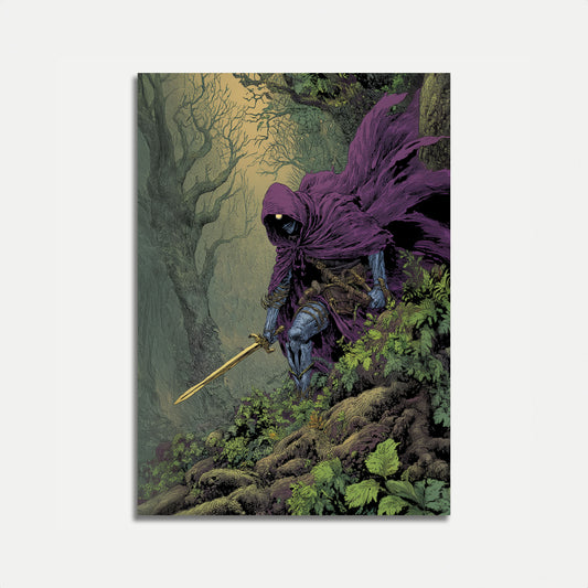 Dark Hooded Warrior Forest Poster