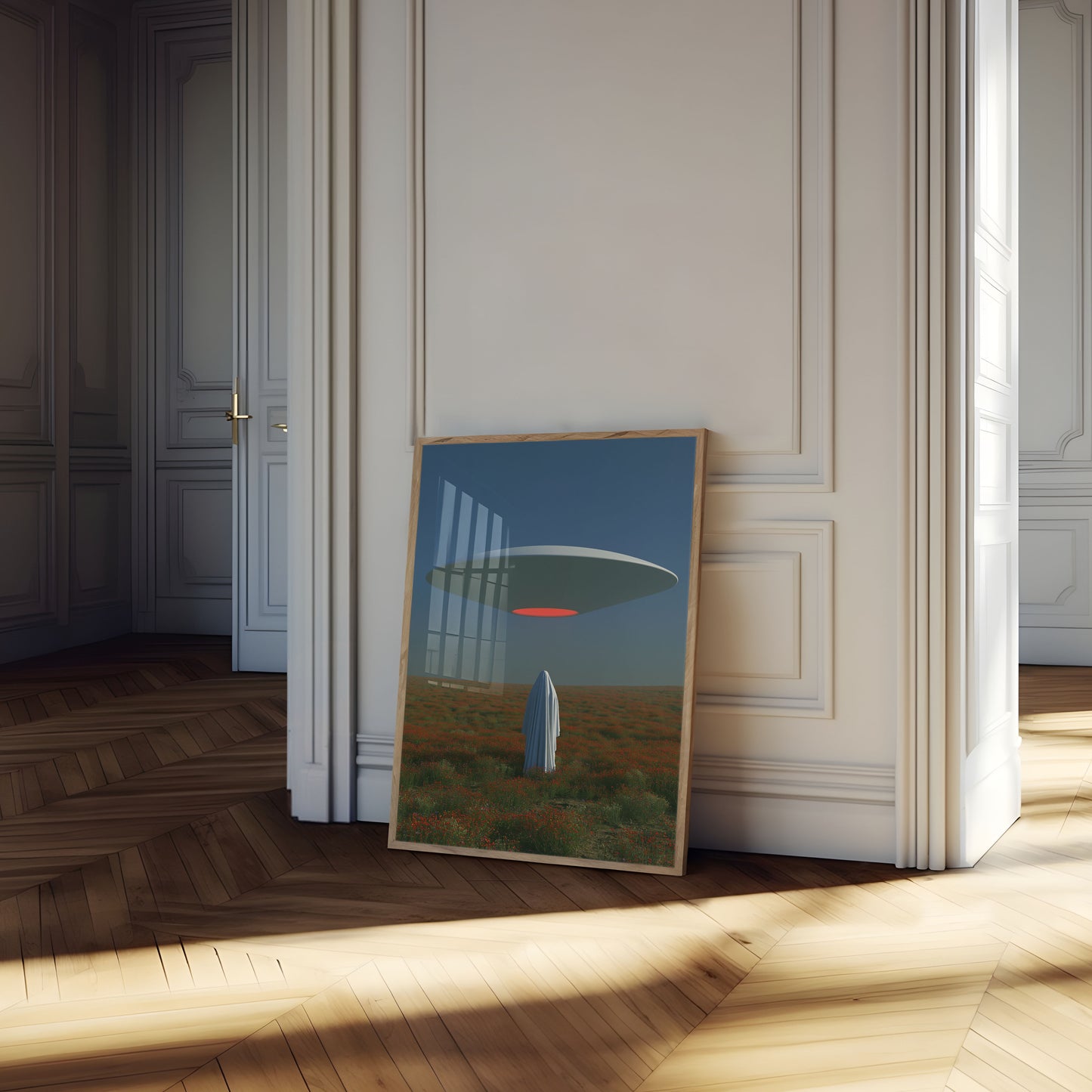 UFO-ontmoeting Boven Wildebloemenveld Poster