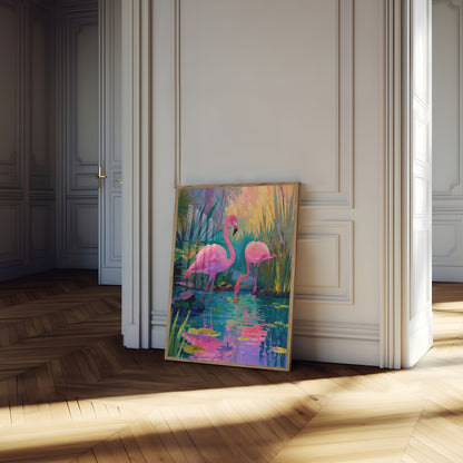 Levendige Flamingo's in Paradijs Poster