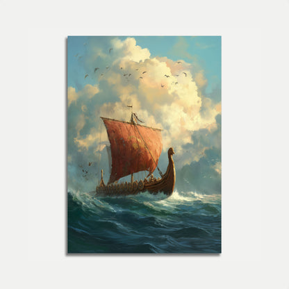 Póster de viaje oceánico en barco vikingo