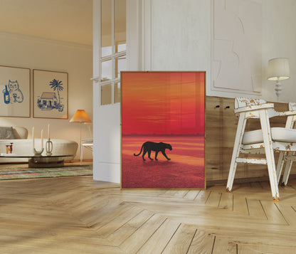 Luipaard die bij Zonsondergang Loopt Poster