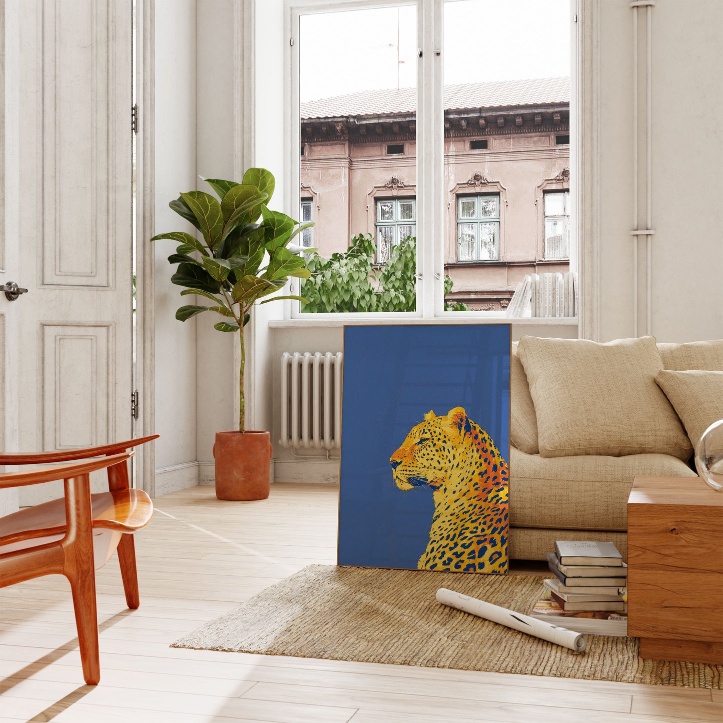 Gylden Leopard mod Blåt Plakat