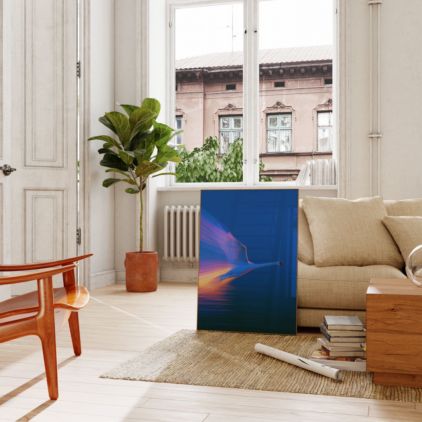 Ethereal Swan in Flight Poster