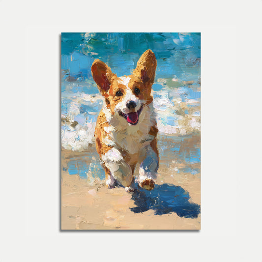 Affiche Joyeuse Journée de Plage pour Corgi