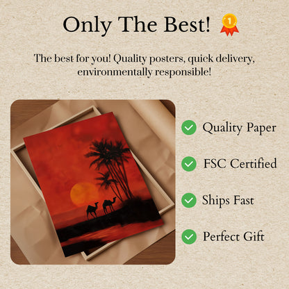 Desert Sunset Camel Poster