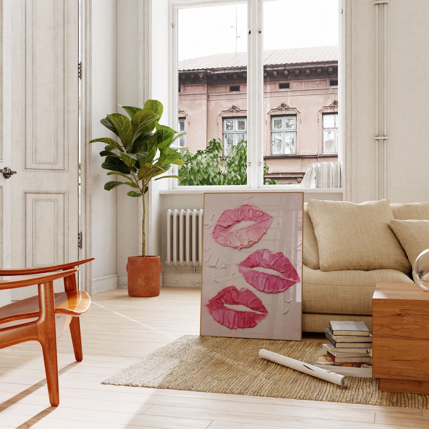 Pink Lips Textured Art Poster