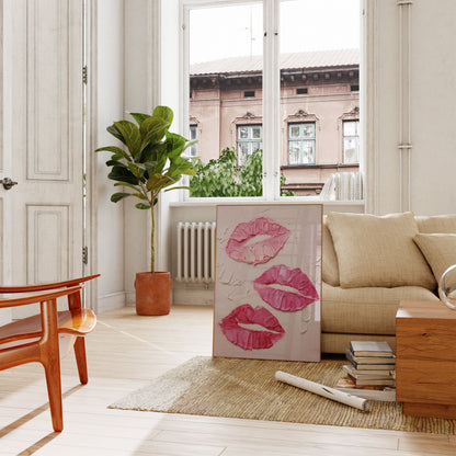 Pink Lips Textured Art Poster