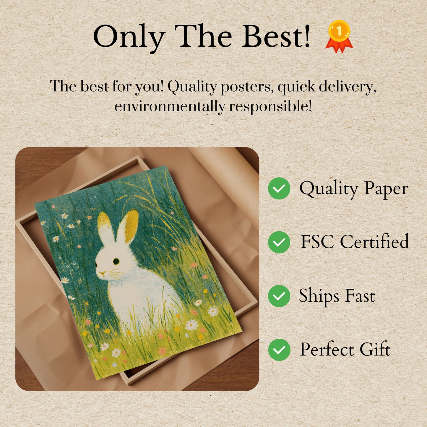 White Rabbit in Meadow Poster
