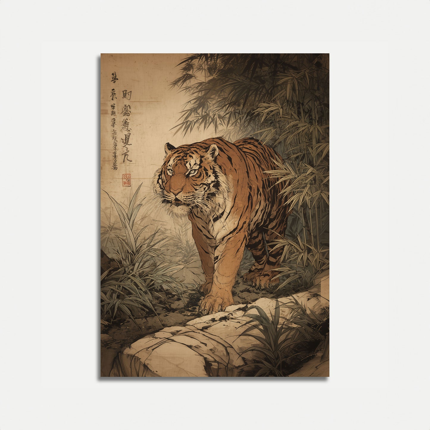 Fierce Tiger in Bamboo Forest Poster