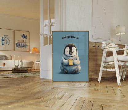 Sleepy Penguin Coffee Break Poster
