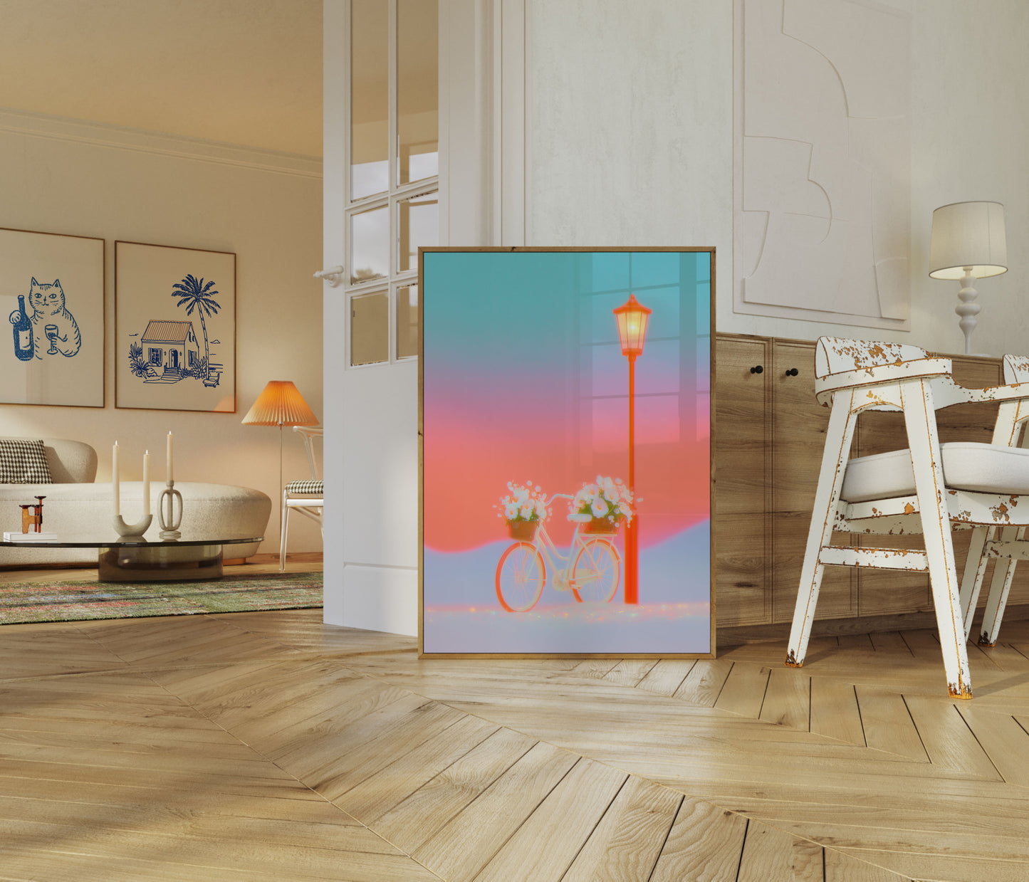 Bicycle with Flowers at Sunset Poster