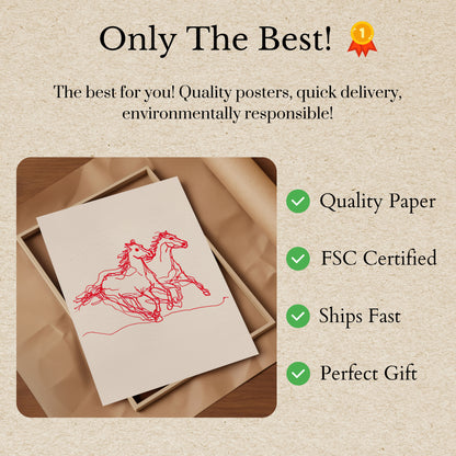 Pôster de Arte em Linha de Cavalos Galopantes