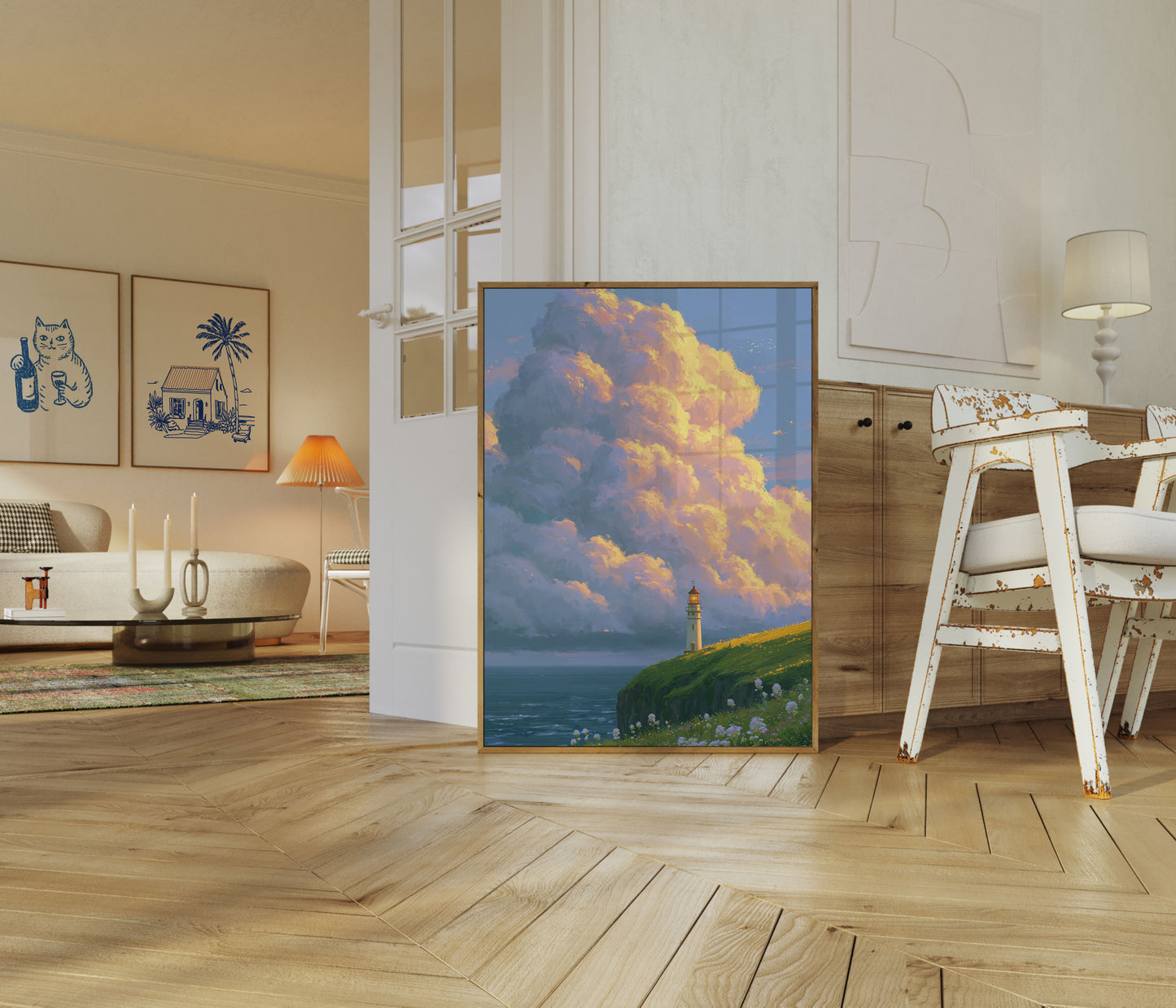 Leuchtturm an Küstenklippen Poster