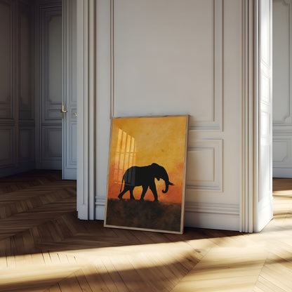 Sunset Silhouette Elephant Poster