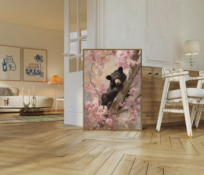 Black Bear in Cherry Blossoms Poster