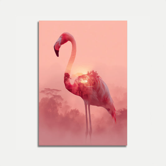 Roze Zonsondergang Flamingo Poster