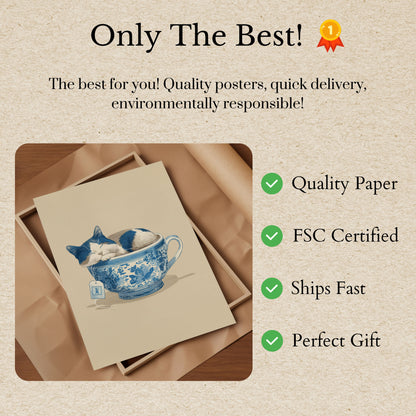 Sleepy Cat in Teacup Poster